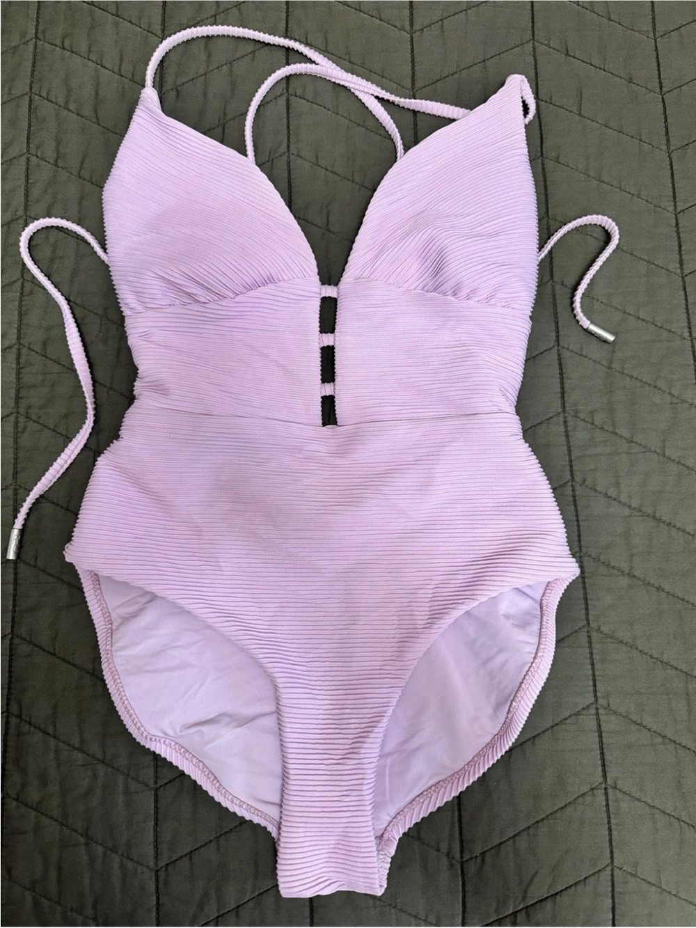 Red Carter Light Purple One Piece Swimsuit S Keyhole Center Ring Lined Stretch